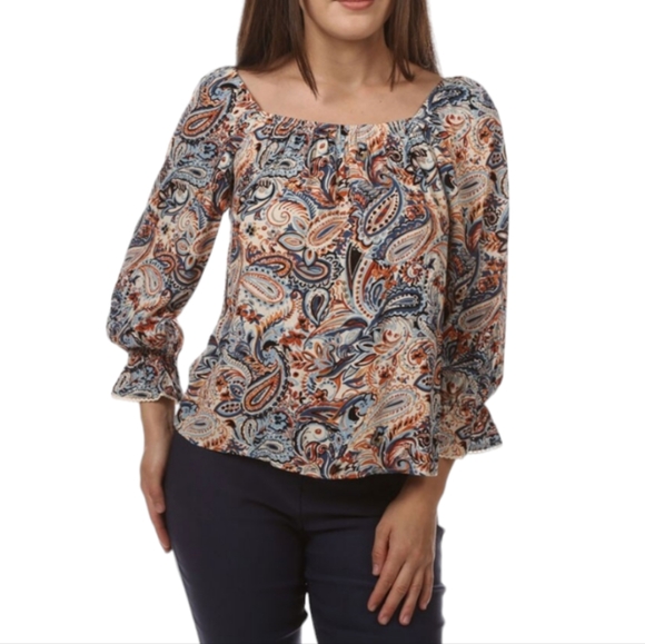 90s Y2k Paisley Long Blouson Sleeve Top Whimsigoth - Picture 1 of 6